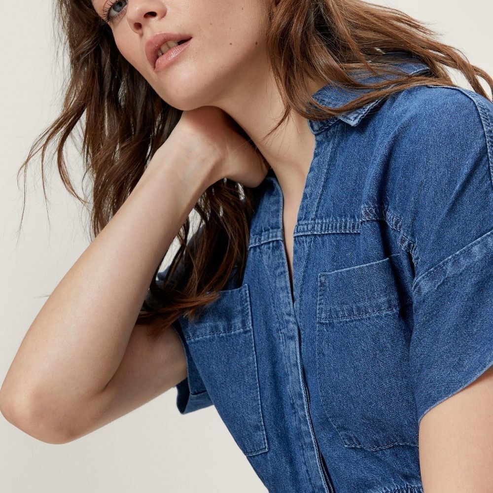 Nasty gal Denim short sleeve pocket romper Size 2 in denim - Picture 4 of 6
